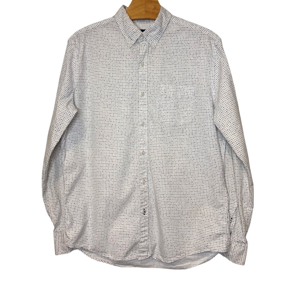 American Eagle Classic Fit Button Down Shirt Soft White Polka-Dots Mens Medium